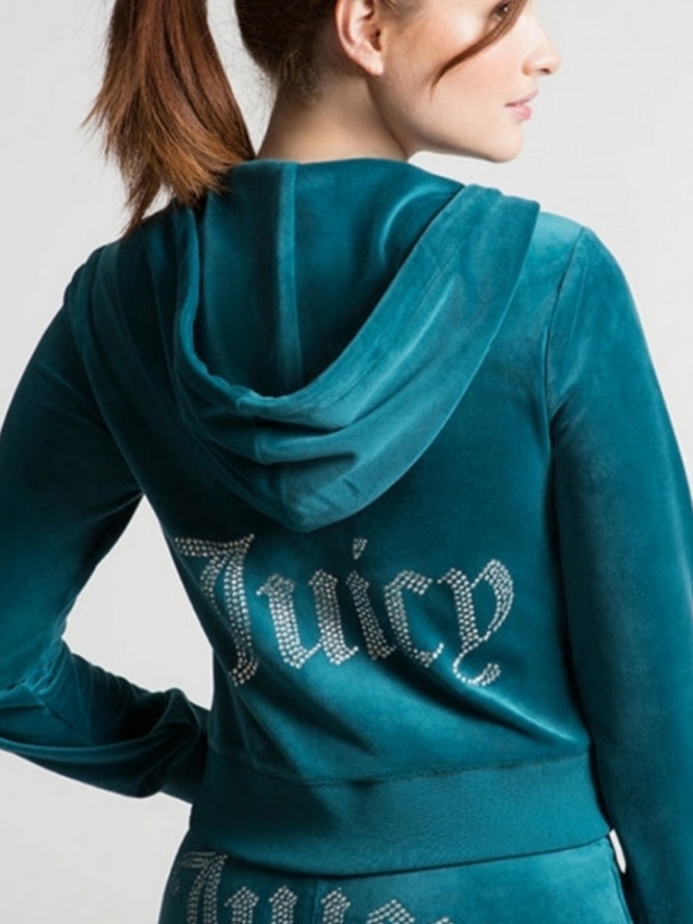 NWT Juicy Couture Velour Zip Hoodie L Peacock Teal Rhinestone Juicy Y2K